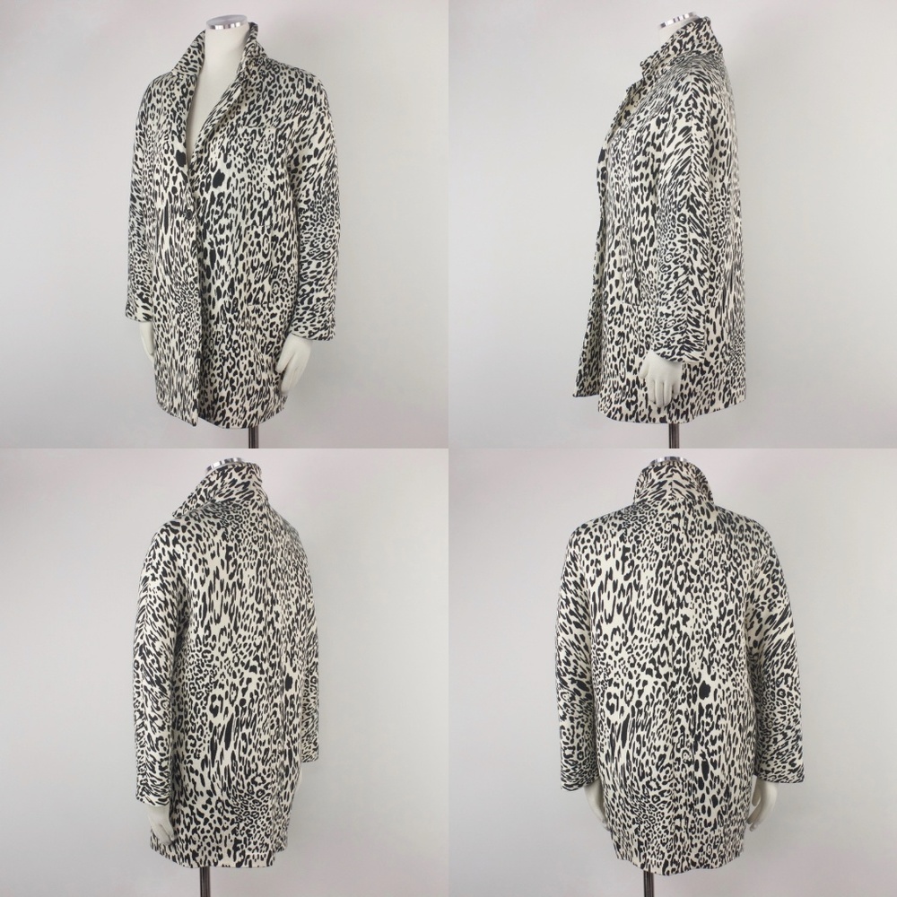 Zara White Leopard Print Oversize Car Coat Black M - Picture 6 of 8